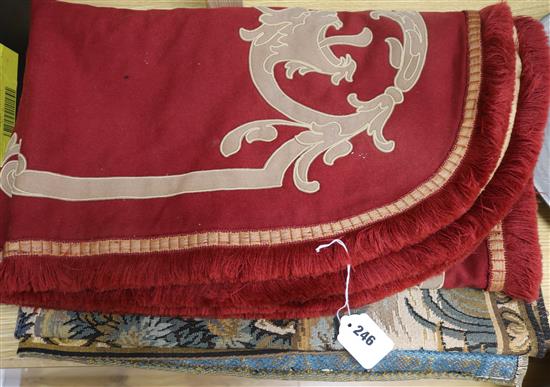 A 19th century red feet table cover and machine tapestry